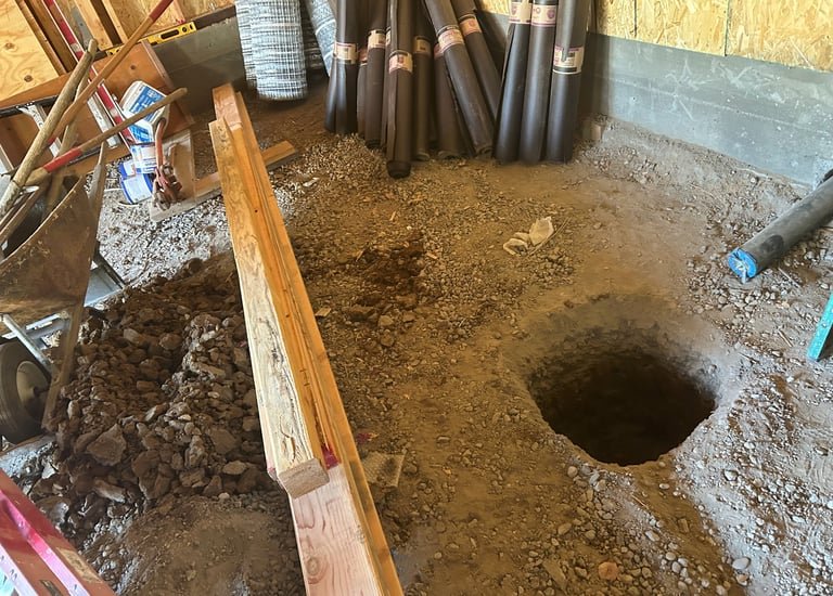 Percolation test hole filled with water